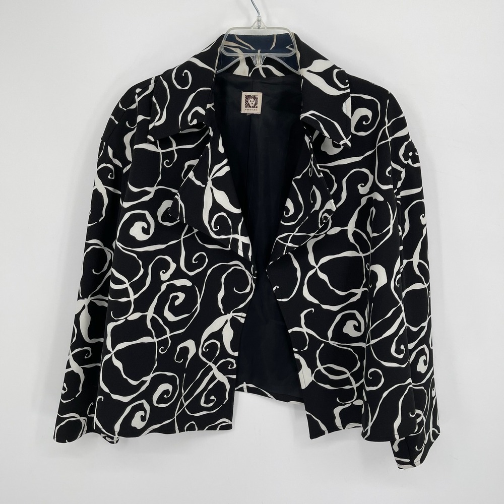 Anne Klein Women's Black Swirl‎ Print Open Front Career Blazer Jacket Size L